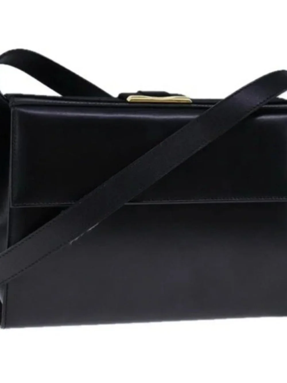 Salvatore Ferragamo Gancini Shoulder Bag Leather Black Gold Auth 106875
